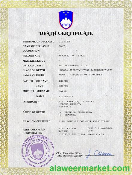 Slovenia death certificate PSD template
